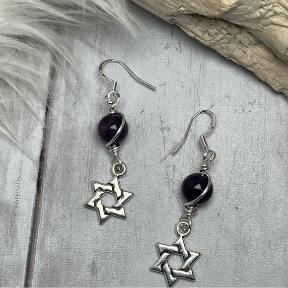Artisan Designed Amethyst Crystals And Star Of David Silver Pl Charm Ear… - Picture 3 of 15